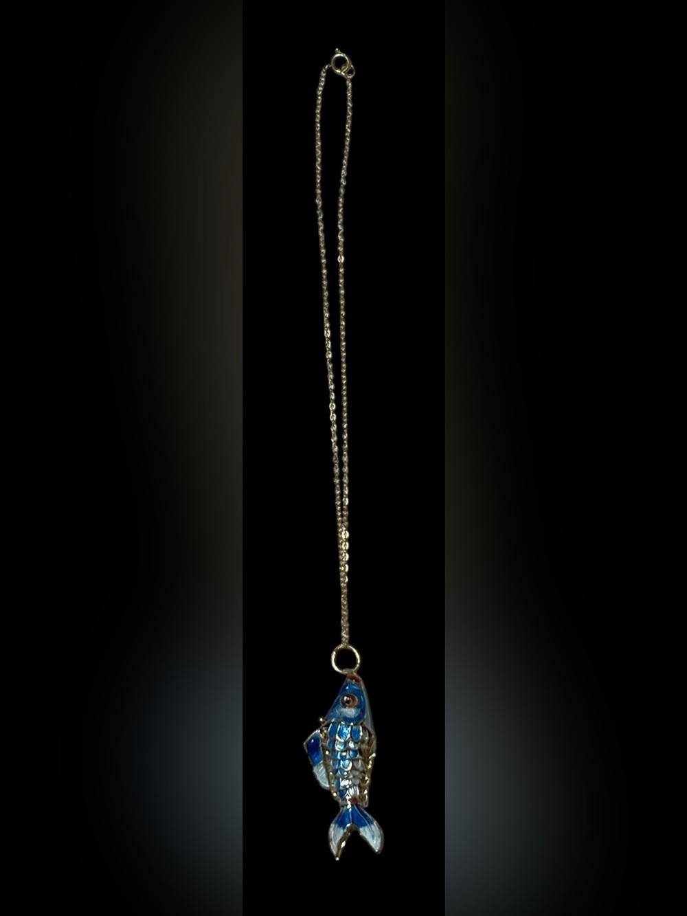 14K Gold Fill Vintage Articulated Cloisonné Enamel Fish Necklace